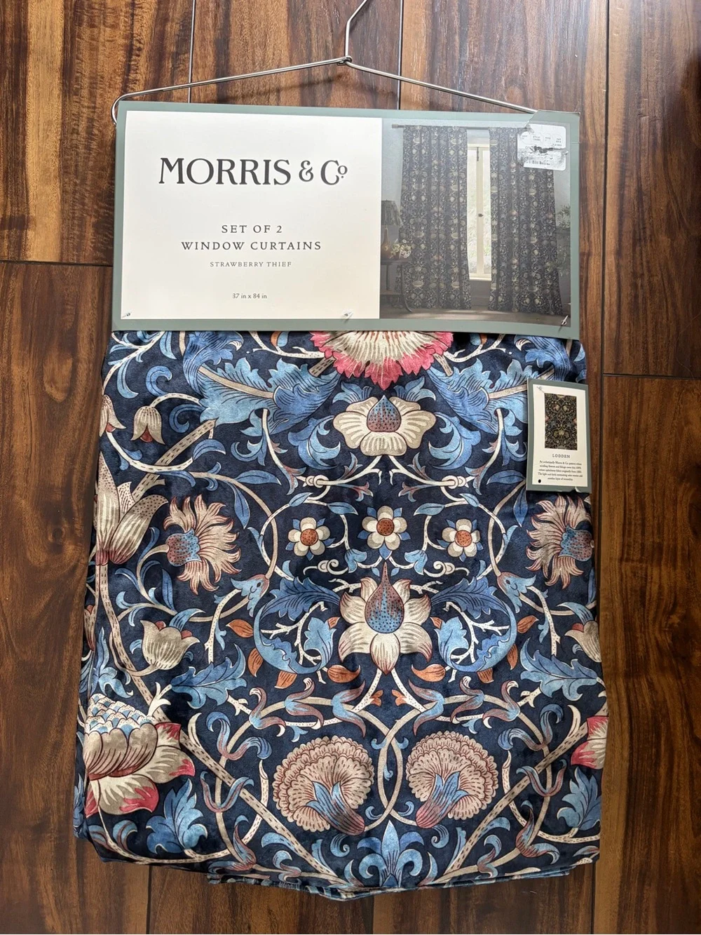 William Morris & Co. Lodden 37”X 84” Window Curtains Blue Velvet Panels Set